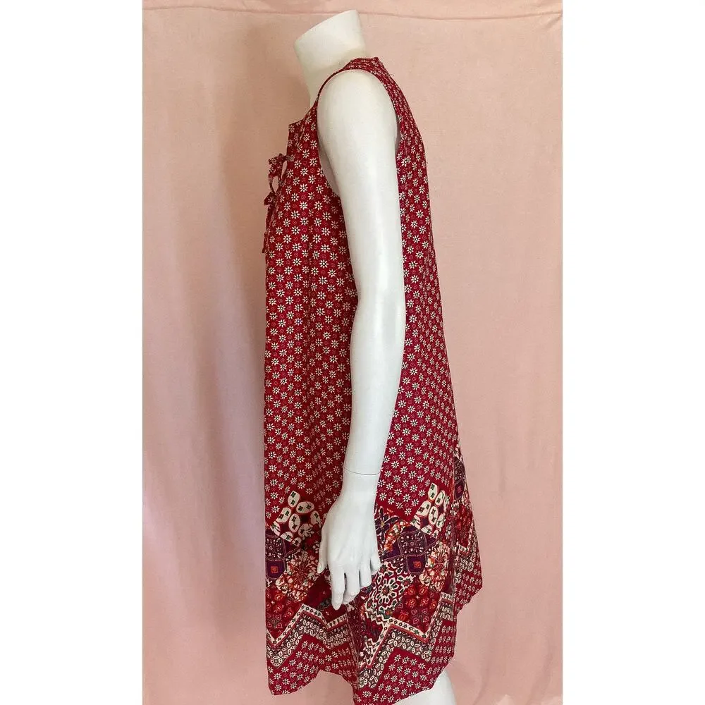 VINTAGE 1960's Bohemian Red Patchwork Ric Rac Dress SMALL - Picture 9 of 16